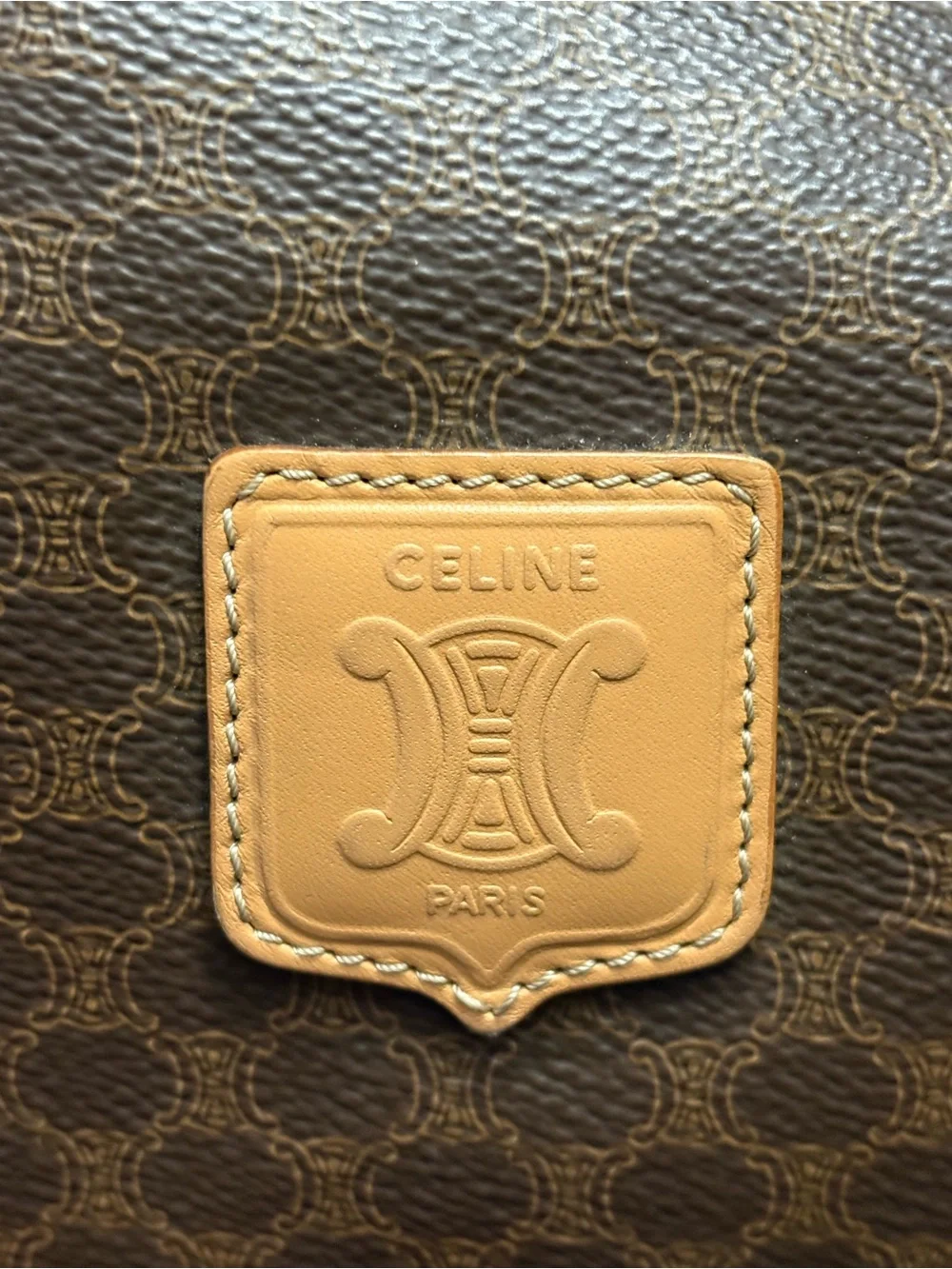 Celine Brown Monogram Canvas Crossbody Bag with Tan Leather Trim